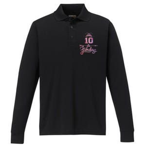 10 Years Old And Fabulous Girl 10th Birthday Performance Long Sleeve Polo