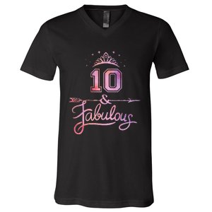 10 Years Old And Fabulous Girl 10th Birthday V-Neck T-Shirt