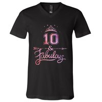 10 Years Old And Fabulous Girl 10th Birthday V-Neck T-Shirt