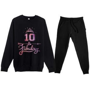 10 Years Old And Fabulous Girl 10th Birthday Premium Crewneck Sweatsuit Set