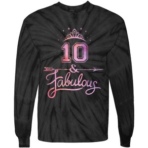 10 Years Old And Fabulous Girl 10th Birthday Tie-Dye Long Sleeve Shirt