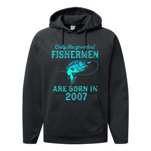 16 Years Old Fisherman Born In 2007 16th Birthday Performance Fleece Hoodie