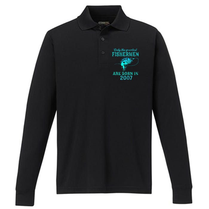 16 Years Old Fisherman Born In 2007 16th Birthday Performance Long Sleeve Polo