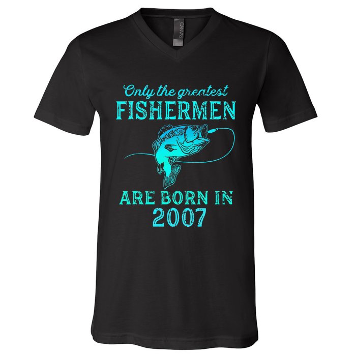 16 Years Old Fisherman Born In 2007 16th Birthday V-Neck T-Shirt