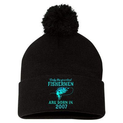 16 Years Old Fisherman Born In 2007 16th Birthday Pom Pom 12in Knit Beanie