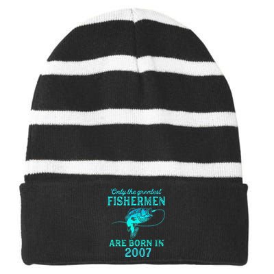 16 Years Old Fisherman Born In 2007 16th Birthday Striped Beanie with Solid Band