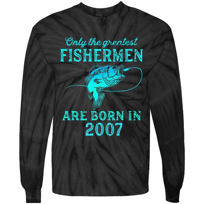 16 Years Old Fisherman Born In 2007 16th Birthday Tie-Dye Long Sleeve Shirt