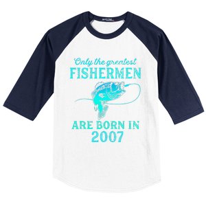 16 Years Old Fisherman Born In 2007 16th Birthday Baseball Sleeve Shirt