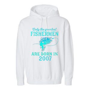 16 Years Old Fisherman Born In 2007 16th Birthday Garment-Dyed Fleece Hoodie