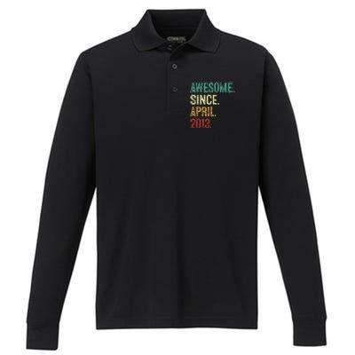 10 Years Old Awesome Since April 2013 10th Birthday Performance Long Sleeve Polo