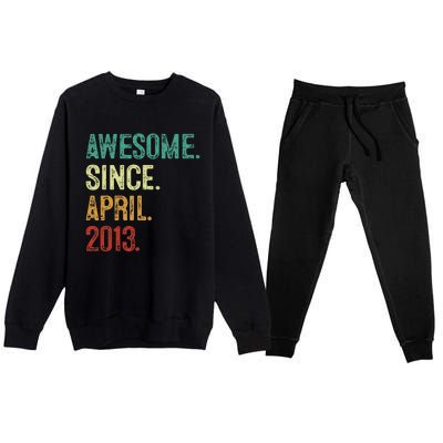 10 Years Old Awesome Since April 2013 10th Birthday Premium Crewneck Sweatsuit Set