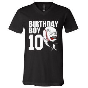 10 Year Old Baseball Birthday Party Theme 10th Gift For Boy V-Neck T-Shirt