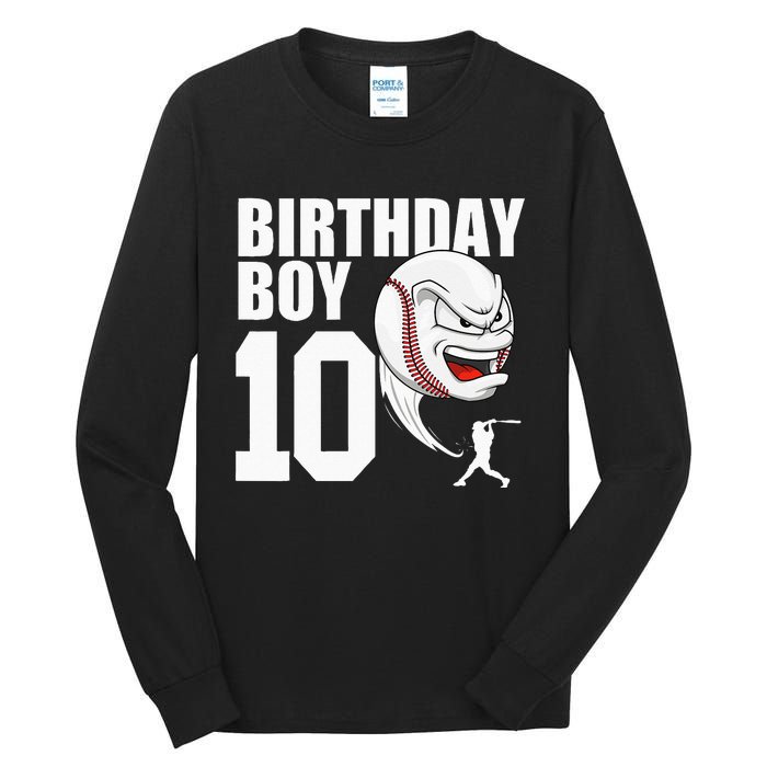 10 Year Old Baseball Birthday Party Theme 10th Gift For Boy Tall Long Sleeve T-Shirt