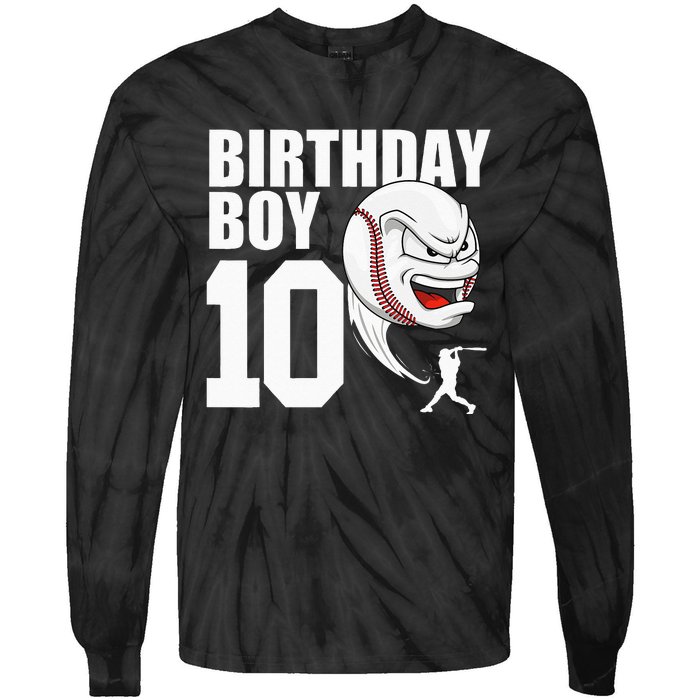 10 Year Old Baseball Birthday Party Theme 10th Gift For Boy Tie-Dye Long Sleeve Shirt