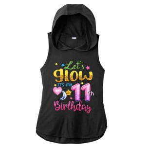 11 Years Old Let's Glow It's My 11th Birthday Ladies PosiCharge Tri-Blend Wicking Draft Hoodie Tank