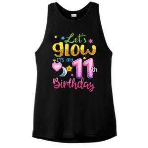 11 Years Old Let's Glow It's My 11th Birthday Ladies PosiCharge Tri-Blend Wicking Tank