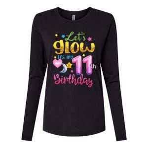 11 Years Old Let's Glow It's My 11th Birthday Womens Cotton Relaxed Long Sleeve T-Shirt