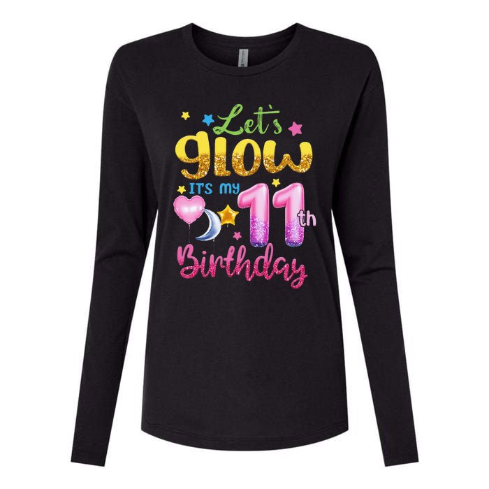 11 Years Old Let's Glow It's My 11th Birthday Womens Cotton Relaxed Long Sleeve T-Shirt