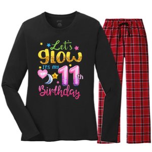 11 Years Old Let's Glow It's My 11th Birthday Women's Long Sleeve Flannel Pajama Set 