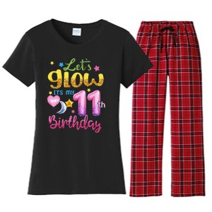 11 Years Old Let's Glow It's My 11th Birthday Women's Flannel Pajama Set