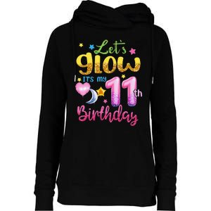 11 Years Old Let's Glow It's My 11th Birthday Womens Funnel Neck Pullover Hood