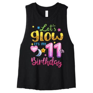 11 Years Old Let's Glow It's My 11th Birthday Women's Racerback Cropped Tank