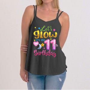 11 Years Old Let's Glow It's My 11th Birthday Women's Strappy Tank