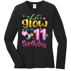 11 Years Old Let's Glow It's My 11th Birthday Ladies Long Sleeve Shirt