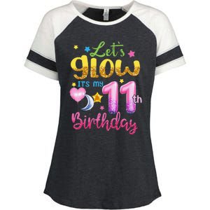 11 Years Old Let's Glow It's My 11th Birthday Enza Ladies Jersey Colorblock Tee