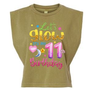 11 Years Old Let's Glow It's My 11th Birthday Garment-Dyed Women's Muscle Tee