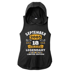 18 Years Old Legend Since September 2005 18th Birthday Gifts Ladies PosiCharge Tri-Blend Wicking Draft Hoodie Tank