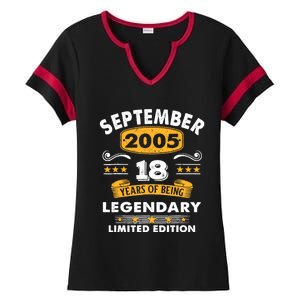 18 Years Old Legend Since September 2005 18th Birthday Gifts Ladies Halftime Notch Neck Tee