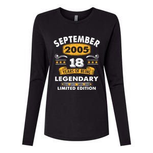 18 Years Old Legend Since September 2005 18th Birthday Gifts Womens Cotton Relaxed Long Sleeve T-Shirt