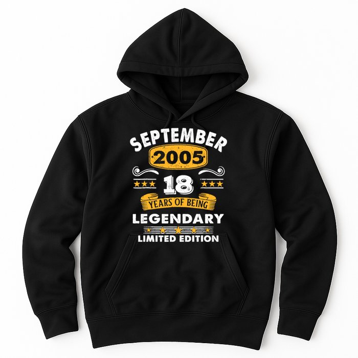 18 Years Old Legend Since September 2005 18th Birthday Gifts Hoodie