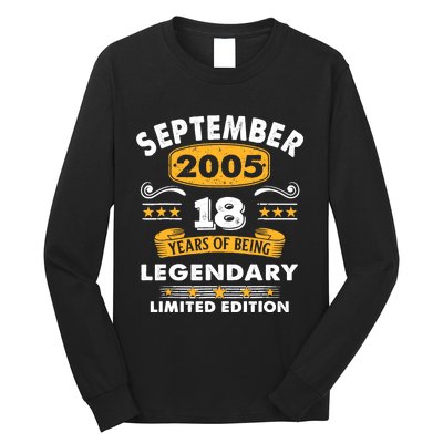 18 Years Old Legend Since September 2005 18th Birthday Gifts Long Sleeve Shirt