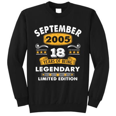 18 Years Old Legend Since September 2005 18th Birthday Gifts Sweatshirt