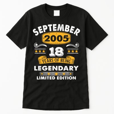 18 Years Old Legend Since September 2005 18th Birthday Gifts Tall T-Shirt