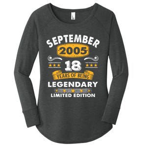 18 Years Old Legend Since September 2005 18th Birthday Gifts Women's Perfect Tri Tunic Long Sleeve Shirt