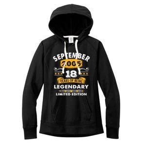 18 Years Old Legend Since September 2005 18th Birthday Gifts Women's Fleece Hoodie