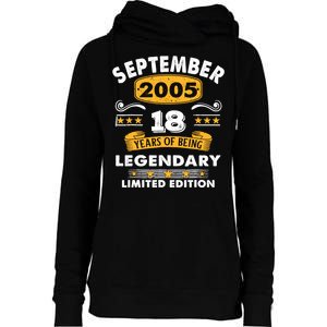 18 Years Old Legend Since September 2005 18th Birthday Gifts Womens Funnel Neck Pullover Hood