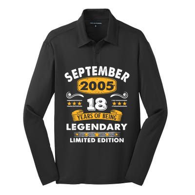 18 Years Old Legend Since September 2005 18th Birthday Gifts Silk Touch Performance Long Sleeve Polo