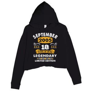 18 Years Old Legend Since September 2005 18th Birthday Gifts Crop Fleece Hoodie