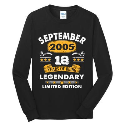 18 Years Old Legend Since September 2005 18th Birthday Gifts Tall Long Sleeve T-Shirt