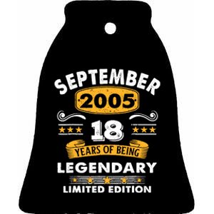 18 Years Old Legend Since September 2005 18th Birthday Gifts Ceramic Bell Ornament