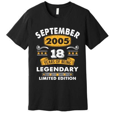 18 Years Old Legend Since September 2005 18th Birthday Gifts Premium T-Shirt