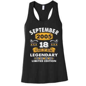 18 Years Old Legend Since September 2005 18th Birthday Gifts Women's Racerback Tank