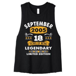 18 Years Old Legend Since September 2005 18th Birthday Gifts Women's Racerback Cropped Tank