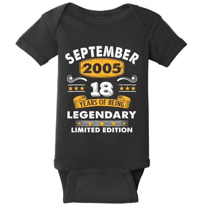 18 Years Old Legend Since September 2005 18th Birthday Gifts Baby Bodysuit