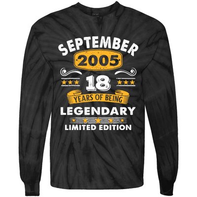 18 Years Old Legend Since September 2005 18th Birthday Gifts Tie-Dye Long Sleeve Shirt