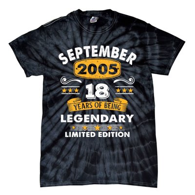 18 Years Old Legend Since September 2005 18th Birthday Gifts Tie-Dye T-Shirt